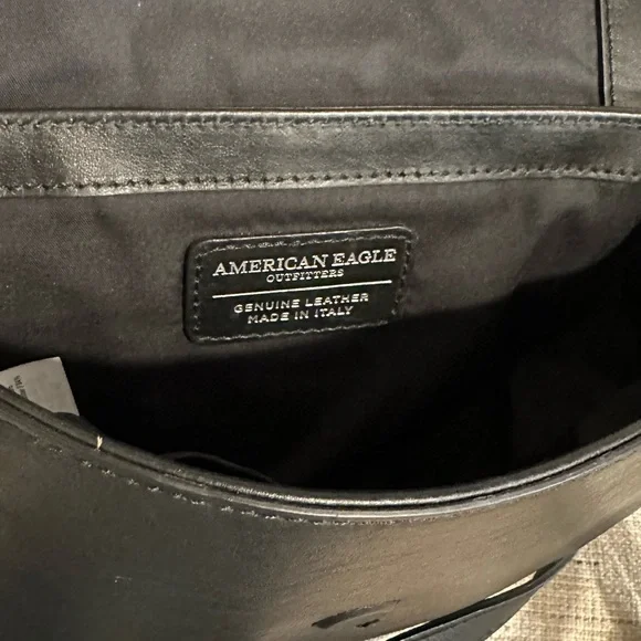 American Eagle Italian Leather Crossbody Bag Black Tassel Fringe EUC Boho AE - Picture 6 of 7